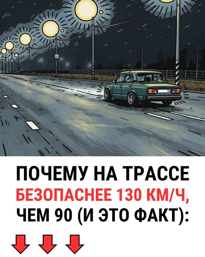 Почему водитель, едущий 90 км/ч на трассе, опаснее того, кто едет 130